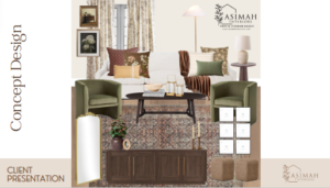 Custom interior design mood board for vintage living room